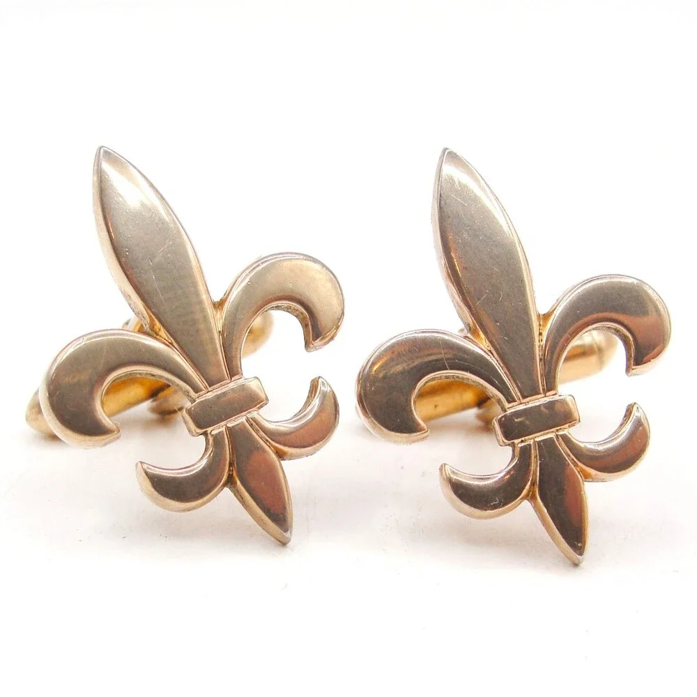 Vintage Swank Gold Tone Fleur de Lis Cufflinks Royal French Heraldry Wedding MCM